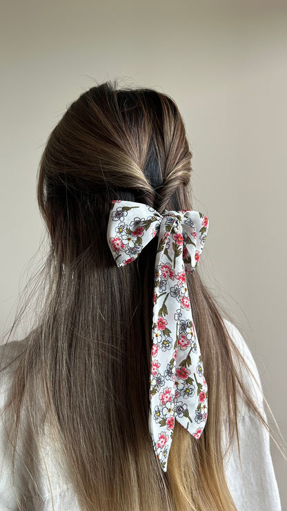 White & Red Blossom Skinny Scarf