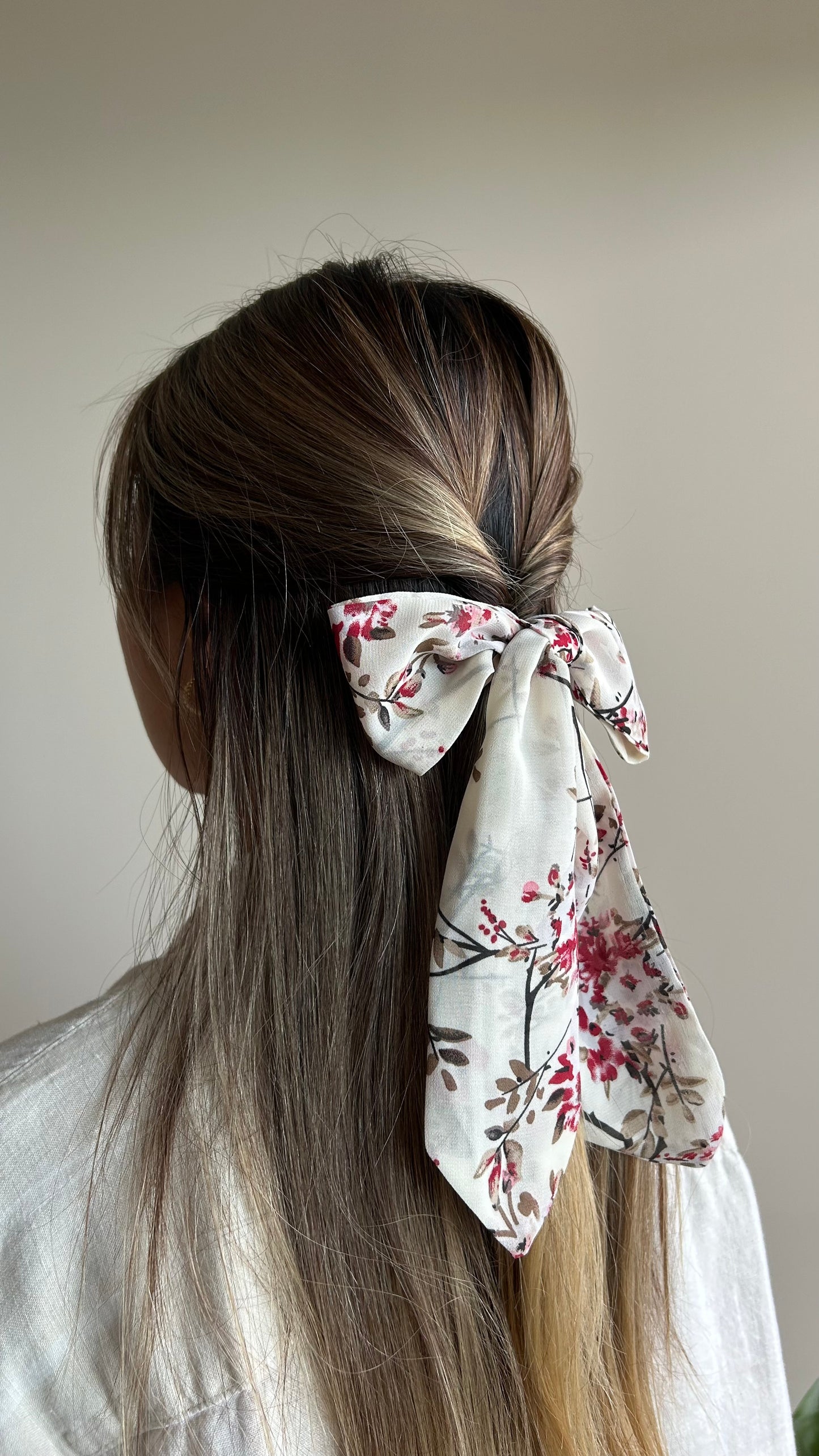 Red Sakura Blossom Skinny Scarf