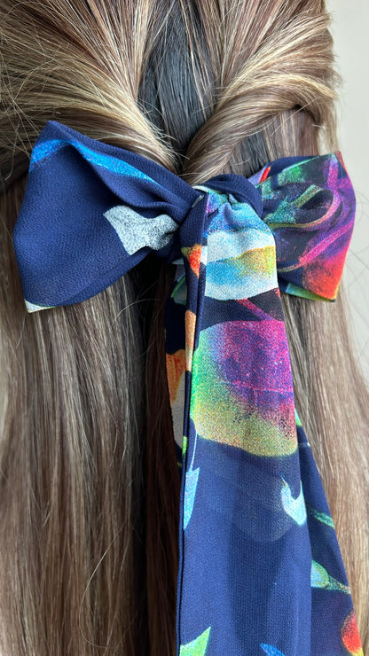 Navy Blue Abstract Skinny Scarf