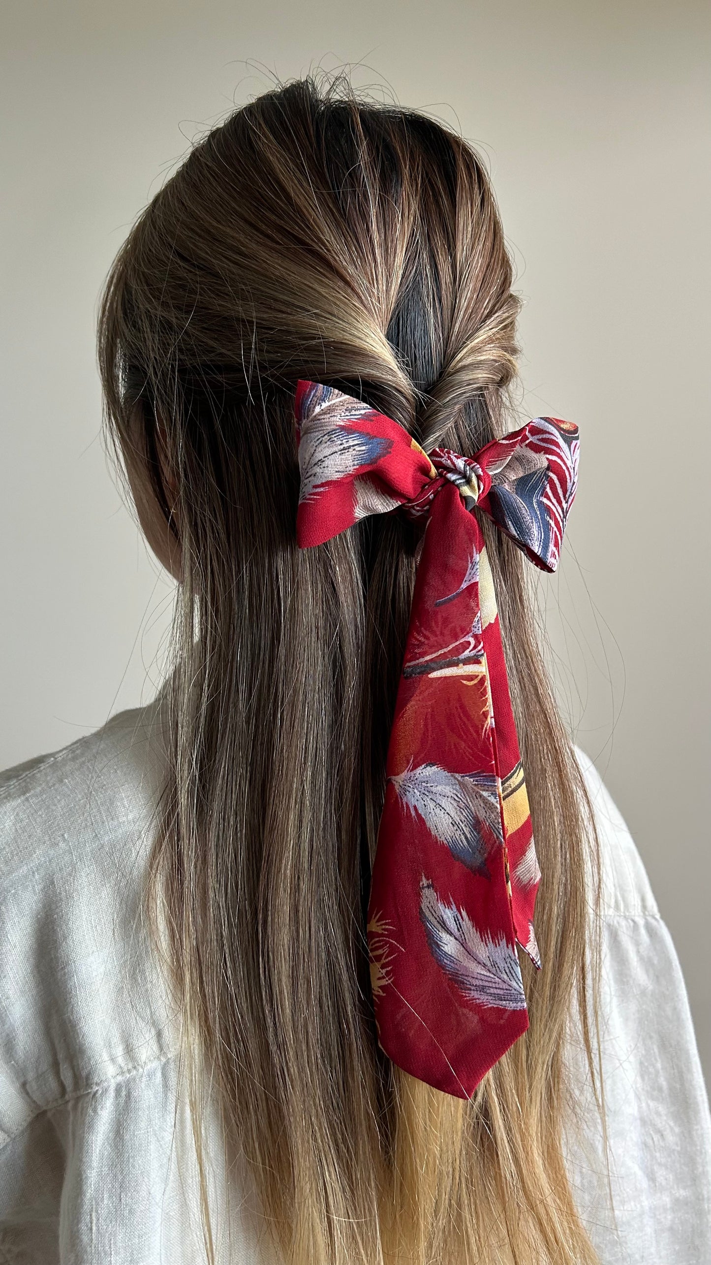 Red Feather Skinny Scarf