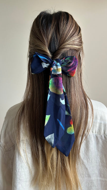 Navy Blue Abstract Skinny Scarf