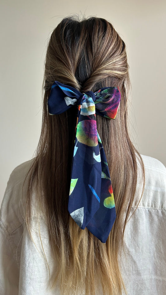 Navy Blue Abstract Skinny Scarf