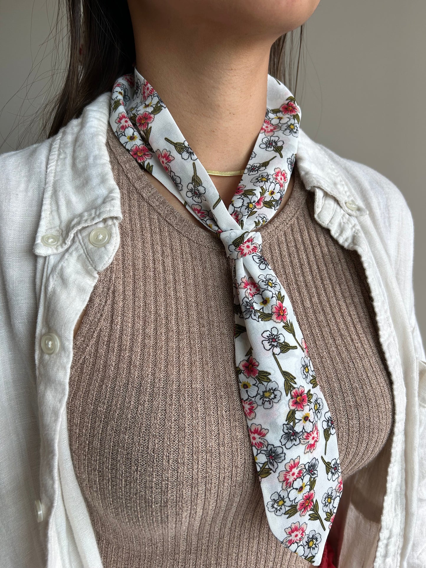 White & Red Blossom Skinny Scarf