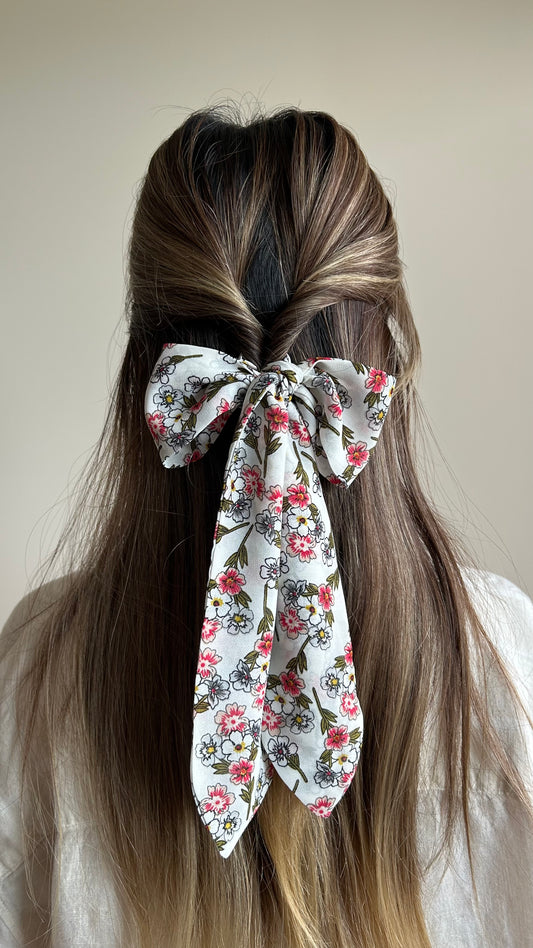 White & Red Blossom Skinny Scarf