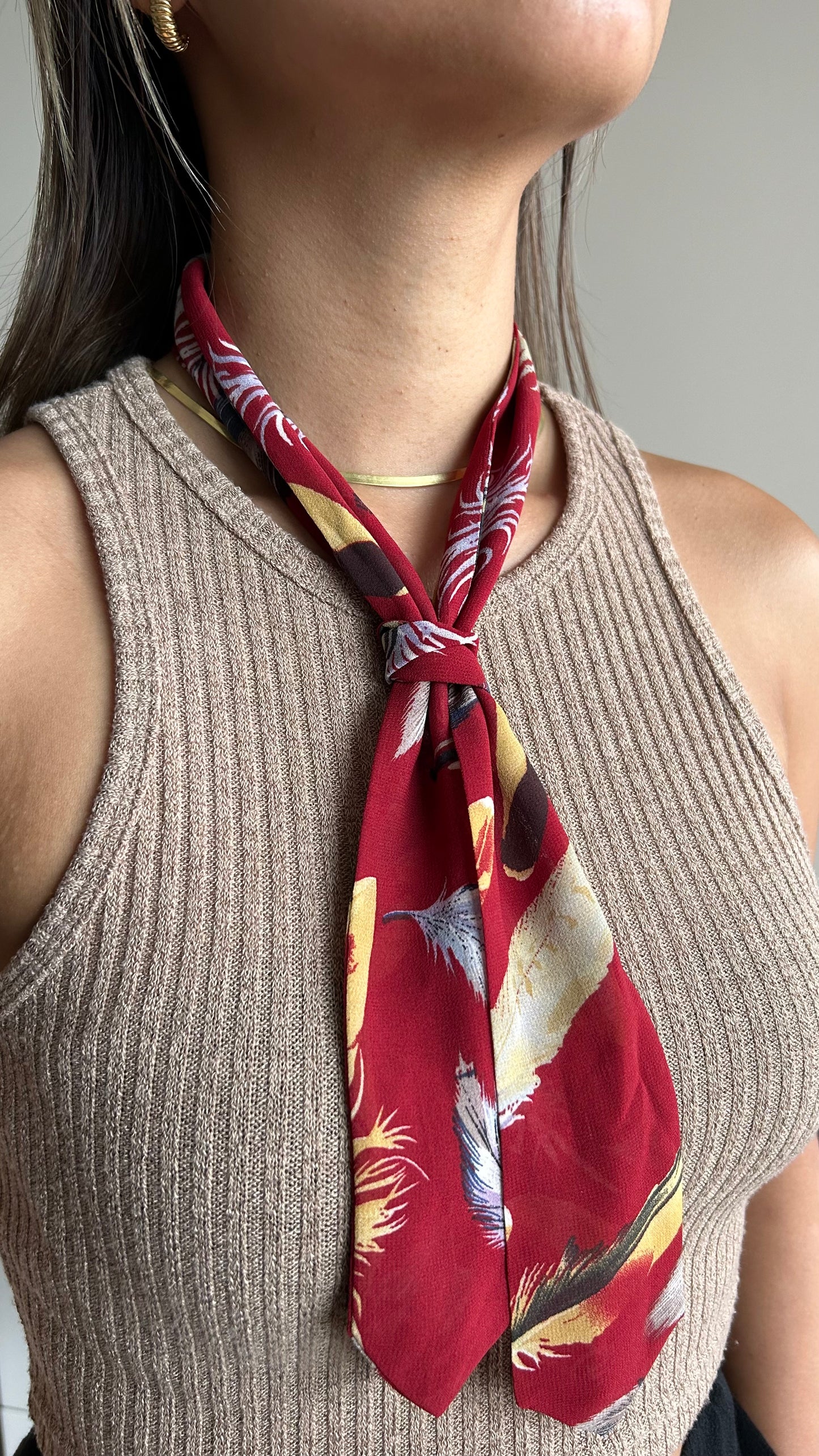 Red Feather Skinny Scarf