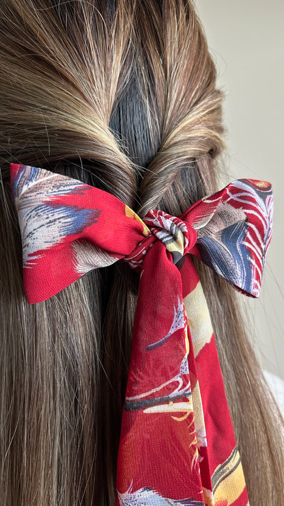 Red Feather Skinny Scarf