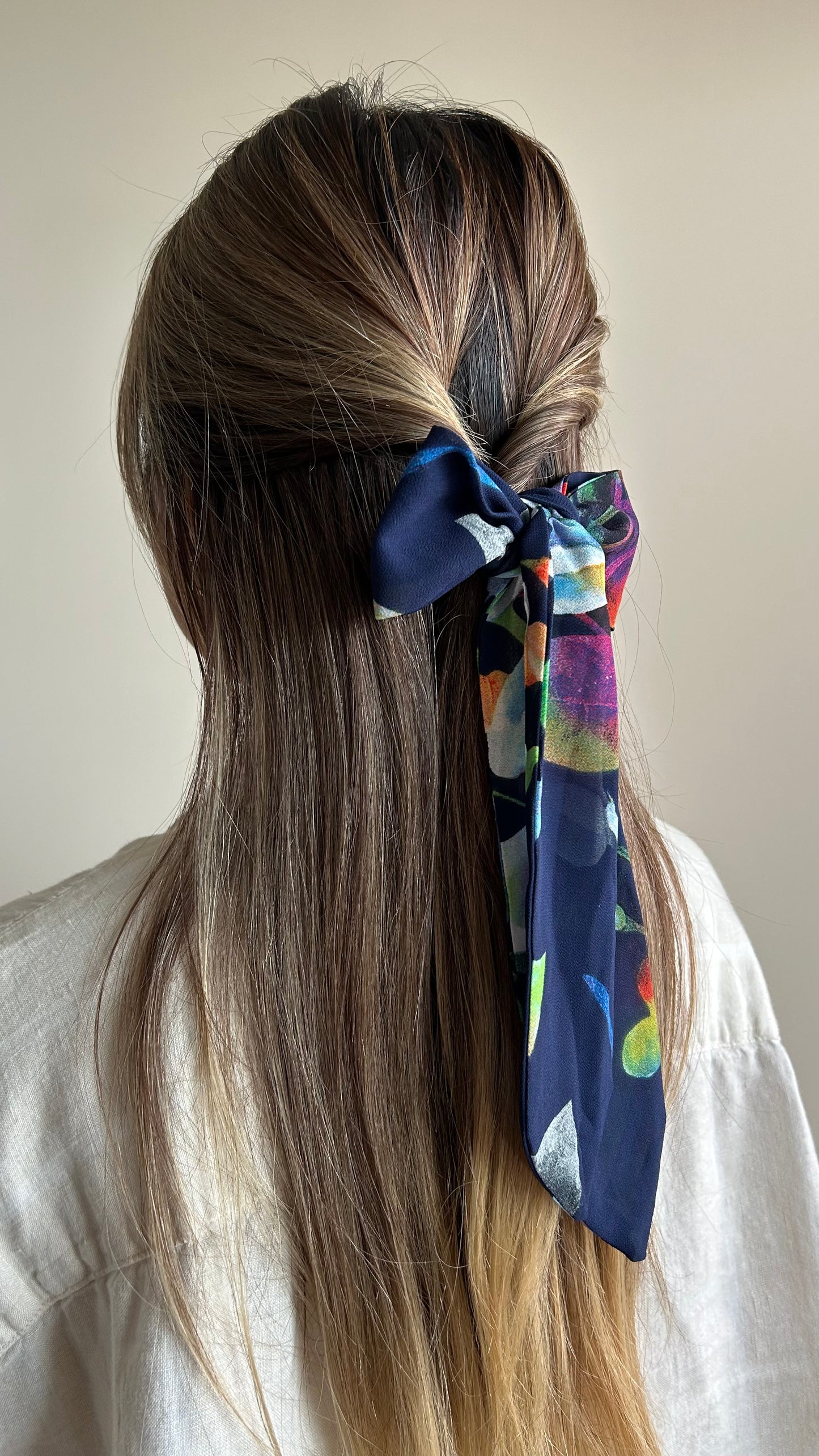 Navy Blue Abstract Skinny Scarf