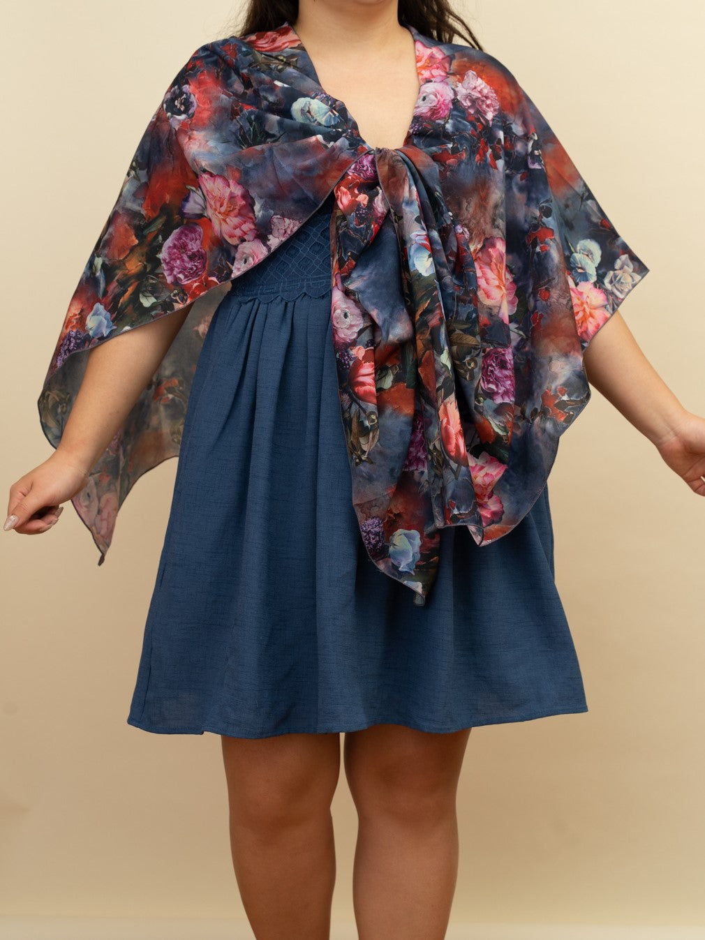 Navy Floral Scarf Cover