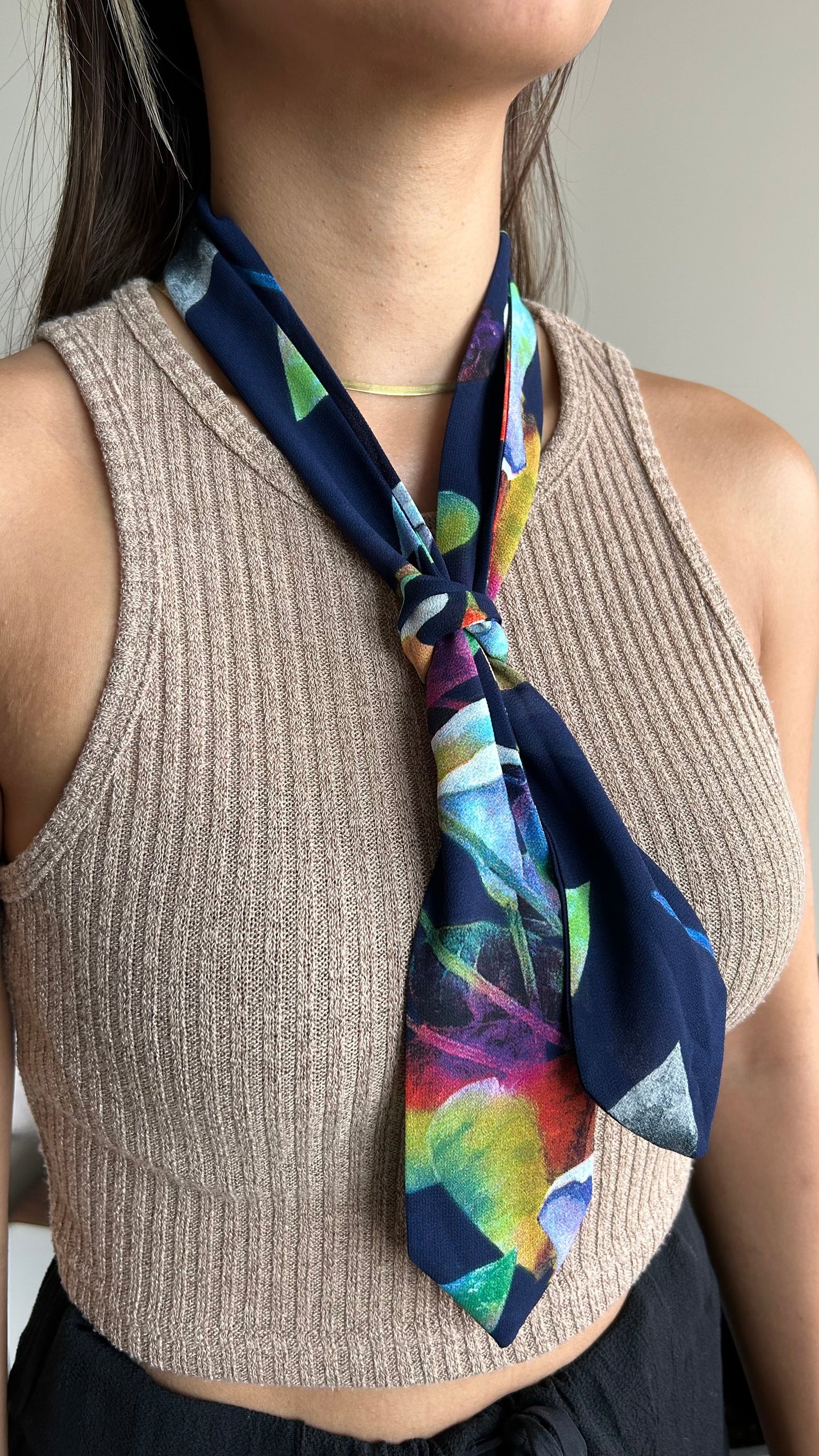 Navy Blue Abstract Skinny Scarf